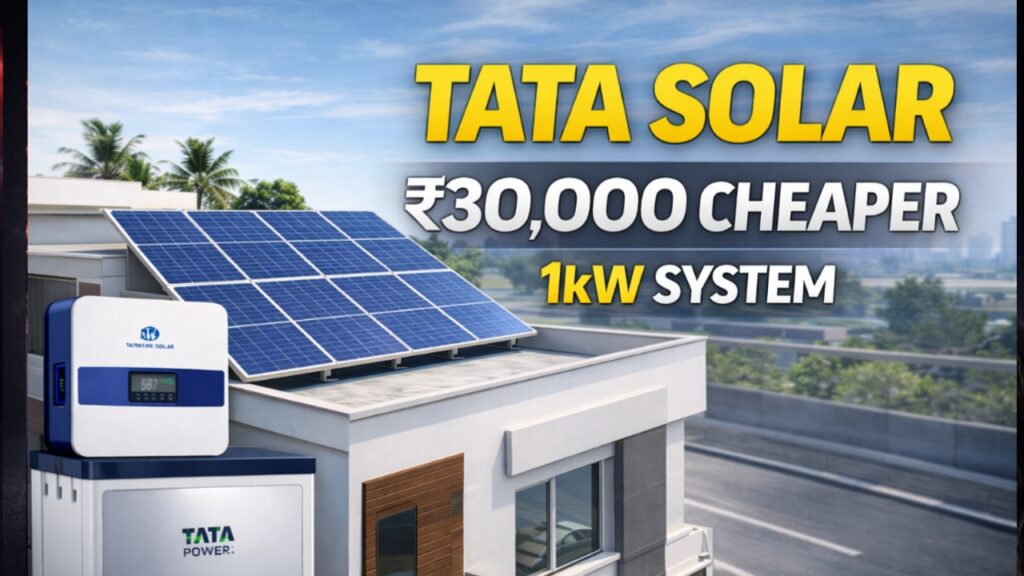 TATA ने 1kW Solar System की कीमत में ₹30,000 की कटौती की है।